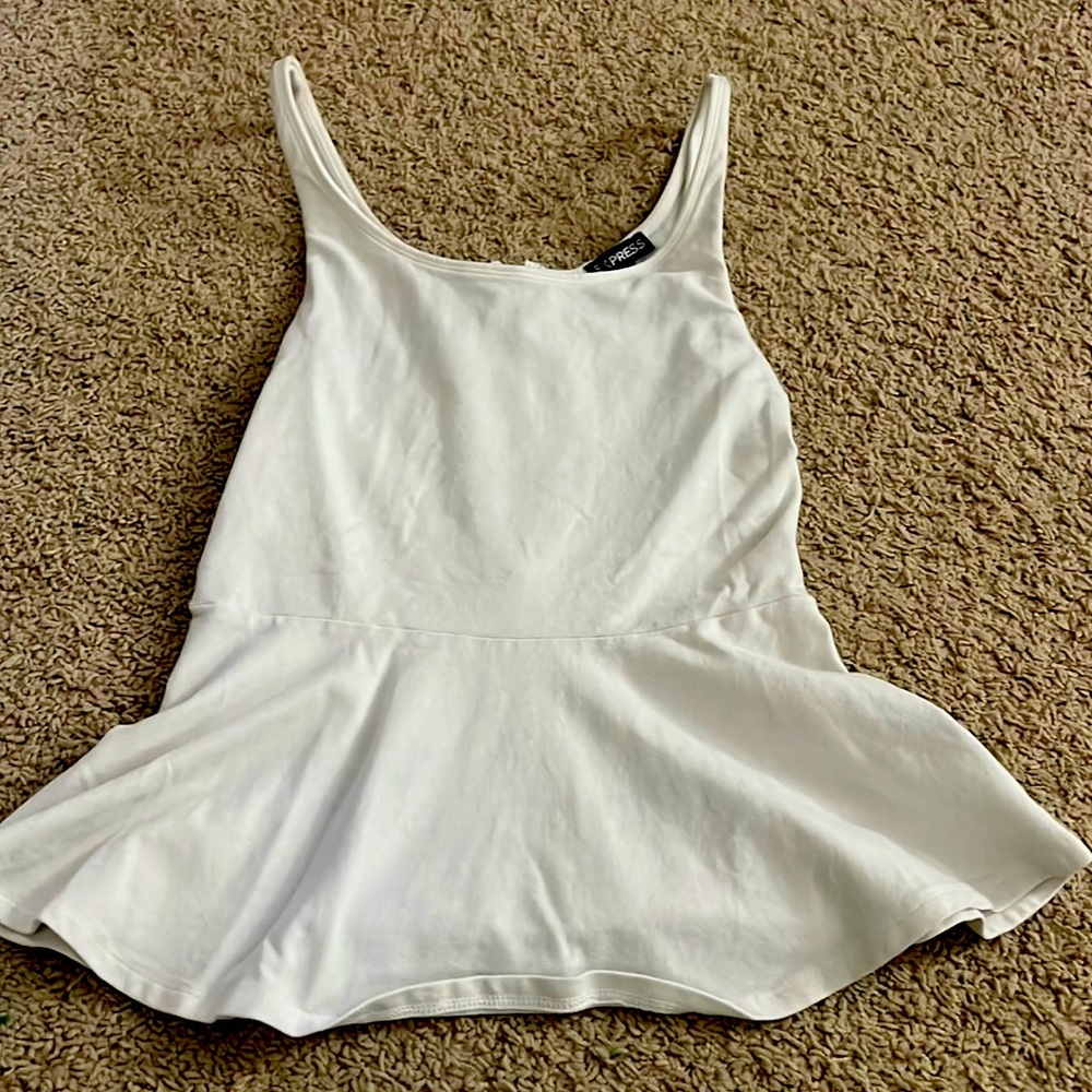 White Express peplum tank top with zipper back